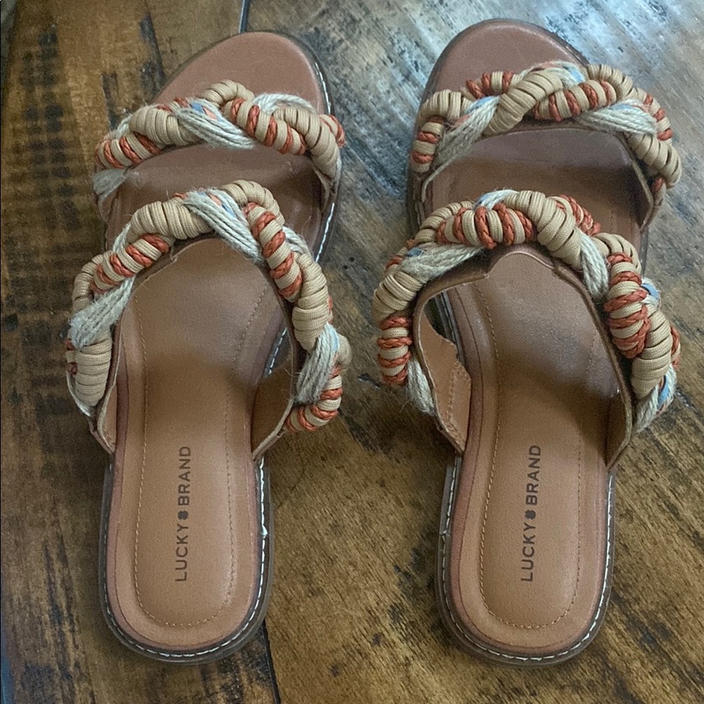 Lucky Brand Tan and Brown Sandals with Braided Straps